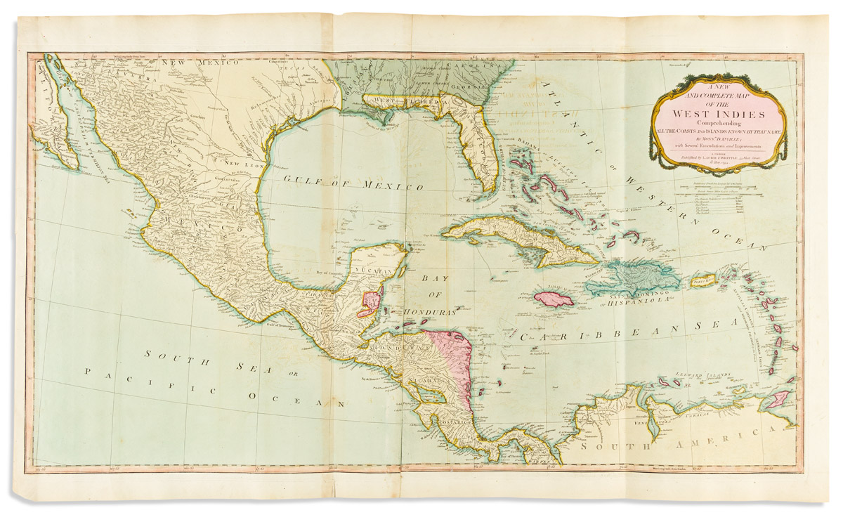 (WEST INDIES.) Thomas Kitchin, after Jean-Baptiste Bourguignon dAnville. A New and Complete Map of the West Indies